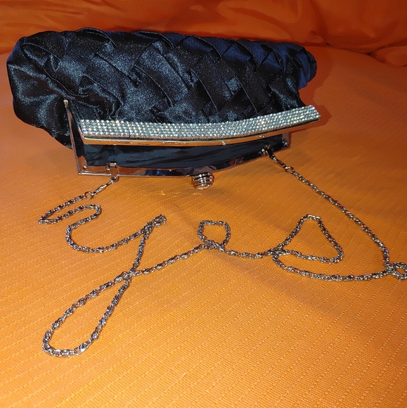 Handbags - Vtg satin rhinestone clutch